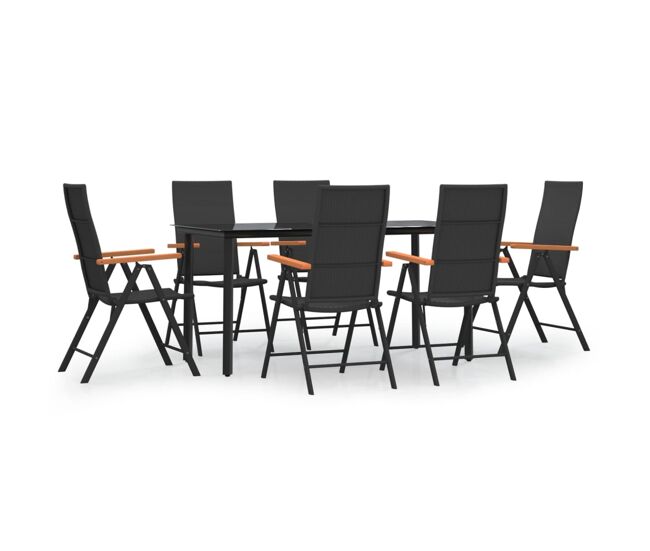 Juego comedor de jardín 7 piezas ratán sintético negro y marrón