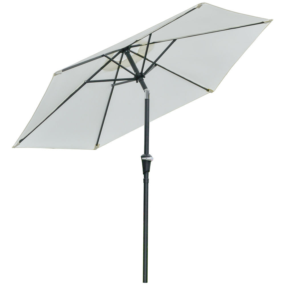 Outsunny sombrilla terraza exterior ø230 cm sombrilla de jardín con ángulo ajustable y manivela impermeable parasol para patio terraza crema