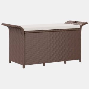vidaXL Banco de jardim com almofadão 116x46x57 cm vime PE castanho