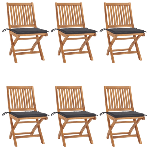 vidaXL Cadeiras de jardim dobráveis c almofadões 6 pcs teca maciça