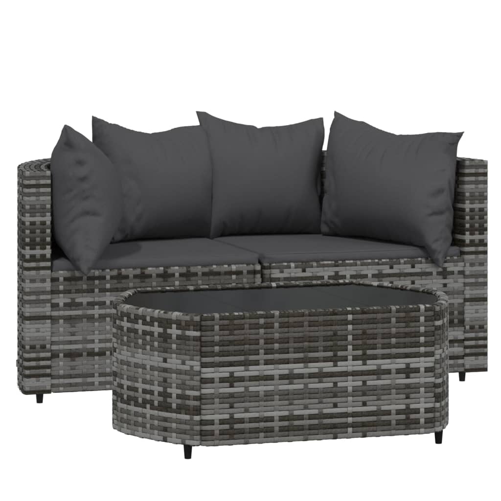 Vidaxl set de muebles de jardín 3 pzas y cojines ratán sintético gris