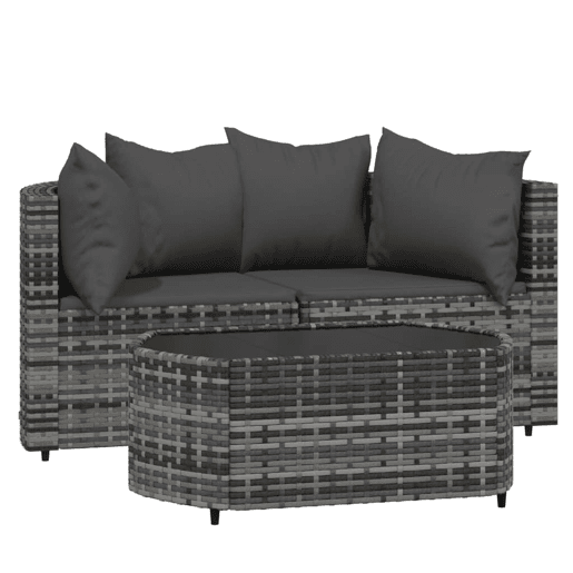 vidaXL 3 pcs conjunto lounge de jardim c almofadões vime PE cinzento