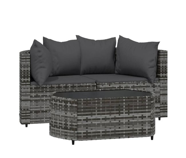 Vidaxl set de muebles de jardín 3 pzas y cojines ratán sintético gris