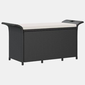 vidaXL Banco de jardim com almofadão 116x46x57 cm vime PE preto