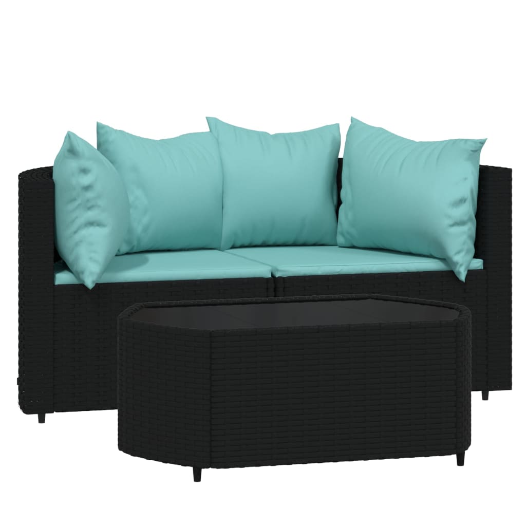 Vidaxl set de muebles de jardín 3 pzas y cojines ratán sintético negro