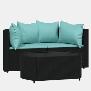 vidaXL 3 pcs conjunto lounge de jardim c almofadões vime PE preto