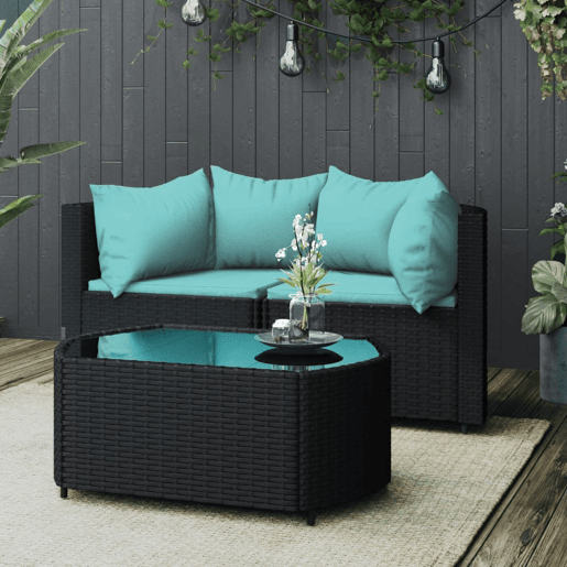 vidaXL 3 pcs conjunto lounge de jardim c almofadões vime PE preto vidaXL 3 pcs conjunto lounge de jardim c almofadões vime PE preto