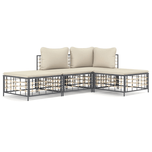 vidaXL 4 pcs conjunto lounge de jardim c almofadões vime PE antracite vidaXL 4 pcs conjunto lounge de jardim c almofadões vime PE antracite