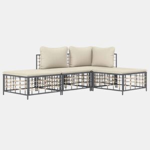 vidaXL 4 pcs conjunto lounge de jardim c almofadões vime PE antracite