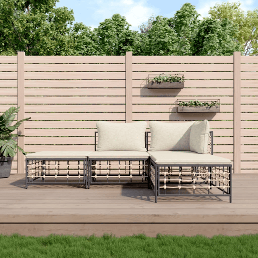 vidaXL 4 pcs conjunto lounge de jardim c almofadões vime PE antracite vidaXL 4 pcs conjunto lounge de jardim c almofadões vime PE antracite