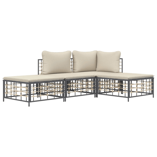 vidaXL 4 pcs conjunto lounge de jardim c almofadões vime PE antracite vidaXL 4 pcs conjunto lounge de jardim c almofadões vime PE antracite