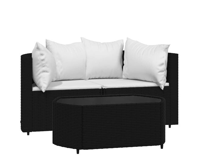 Vidaxl set de muebles de jardín 3 pzas y cojines ratán sintético negro