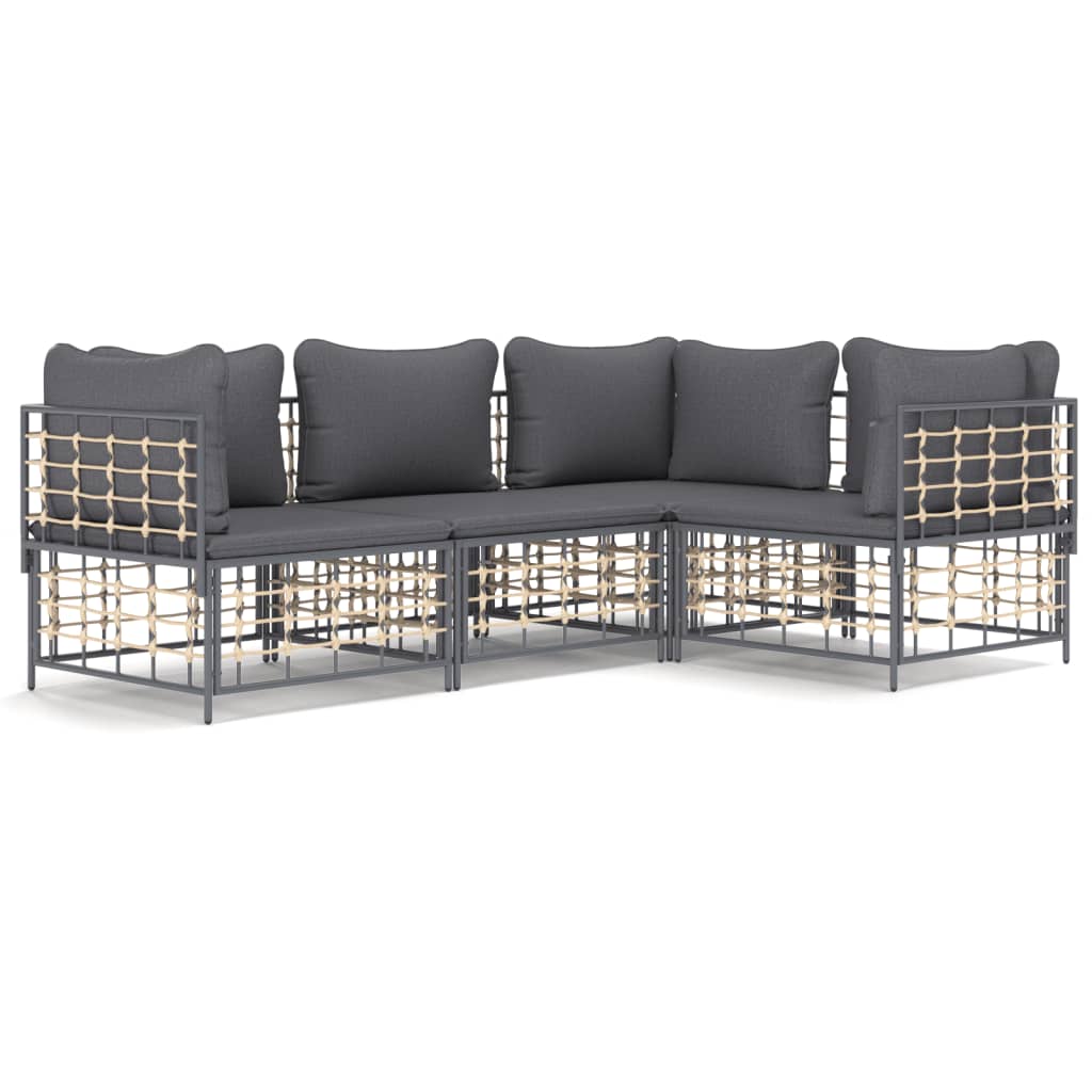 Vidaxl set muebles de jardín 4 pzas y cojines ratán pe gris antracita