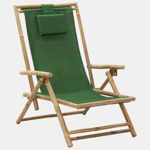 vidaXL Cadeira de descanso reclinƔvel bambu e tecido verde