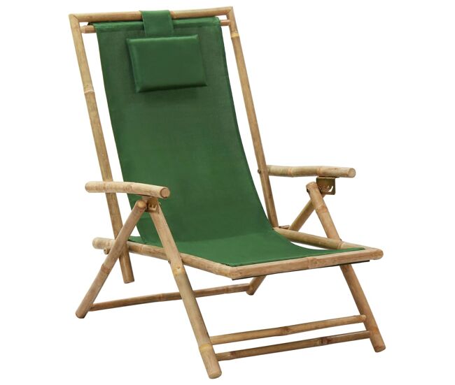 Vidaxl silla de relax reclinable de bambú y tela verde