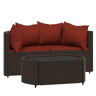 vidaXL 3 pcs conjunto lounge jardim c almofadões vime PE castanho