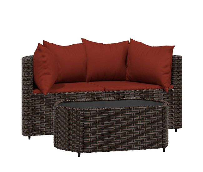 Vidaxl set muebles de jardín 3 piezas y cojines ratán sintético marrón