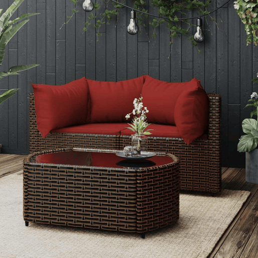 vidaXL 3 pcs conjunto lounge jardim c almofadões vime PE castanho vidaXL 3 pcs conjunto lounge jardim c almofadões vime PE castanho