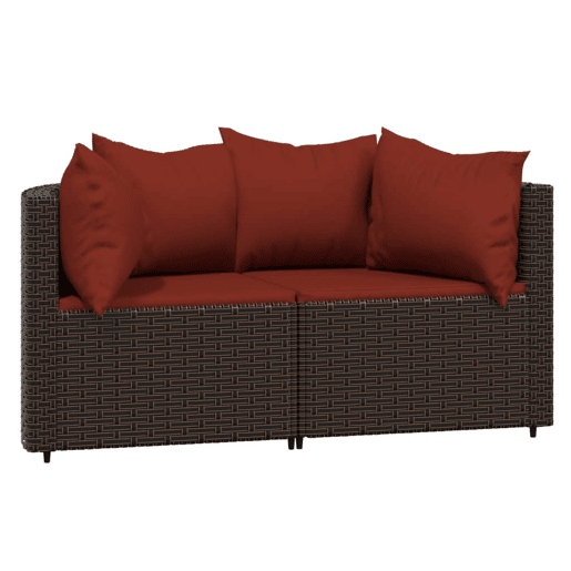 vidaXL 3 pcs conjunto lounge jardim c almofadões vime PE castanho vidaXL 3 pcs conjunto lounge jardim c almofadões vime PE castanho