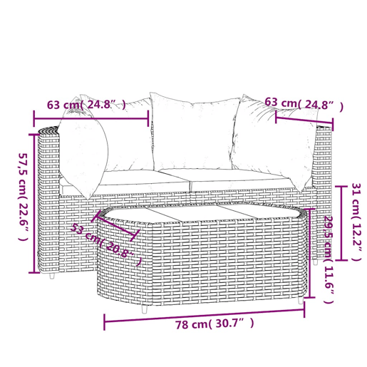 vidaXL 3 pcs conjunto lounge jardim c almofadões vime PE castanho vidaXL 3 pcs conjunto lounge jardim c almofadões vime PE castanho