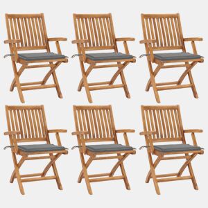vidaXL Cadeiras de jardim dobráveis c almofadões 6 pcs teca maciça