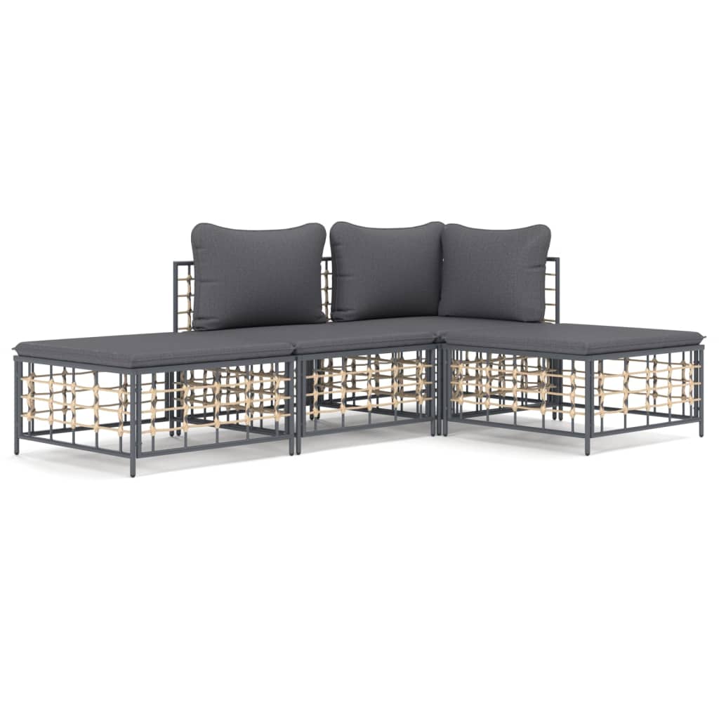 Vidaxl juego de muebles de jardín 3 pzas cojines antracita ratán pe