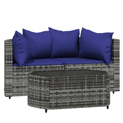 vidaXL 3 pcs conjunto lounge de jardim c almofadões vime PE cinzento