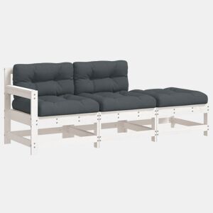 vidaXL 3pcs conjunto lounge jardim c almofadões madeira maciça branco