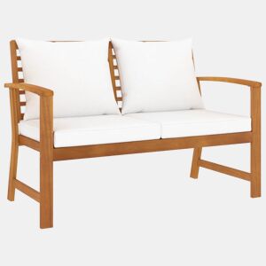 vidaXL Banco jardim 120 cm com almofadão cor creme acácia maciça