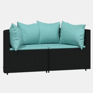 vidaXL Sofás de canto p jardim c almofadões 2 pcs vime PE preto