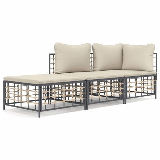vidaXL 3 pcs conjunto lounge de jardim c almofadões vime PE antracite vidaXL 3 pcs conjunto lounge de jardim c almofadões vime PE antracite