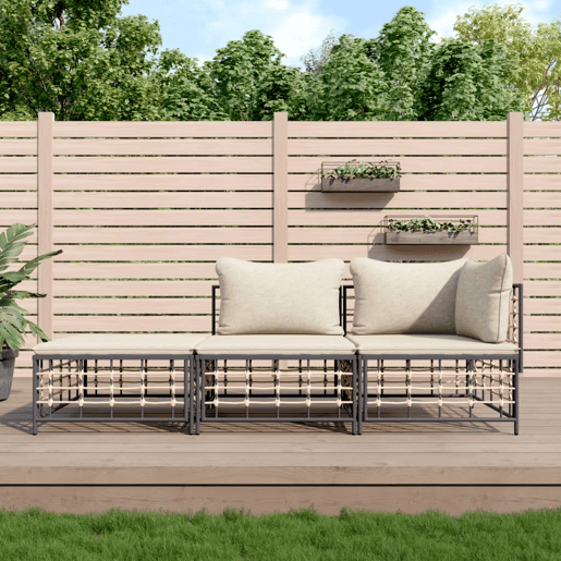 vidaXL 3 pcs conjunto lounge de jardim c almofadões vime PE antracite vidaXL 3 pcs conjunto lounge de jardim c almofadões vime PE antracite