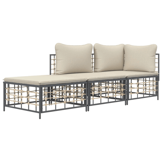 vidaXL 3 pcs conjunto lounge de jardim c almofadões vime PE antracite vidaXL 3 pcs conjunto lounge de jardim c almofadões vime PE antracite