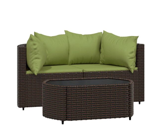 Vidaxl set muebles de jardín 3 piezas y cojines ratán sintético marrón
