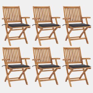 vidaXL Cadeiras de jardim dobráveis c almofadões 6 pcs teca maciça