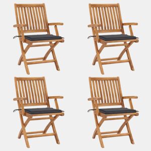 vidaXL Cadeiras de jardim dobráveis c almofadões 4 pcs teca maciça