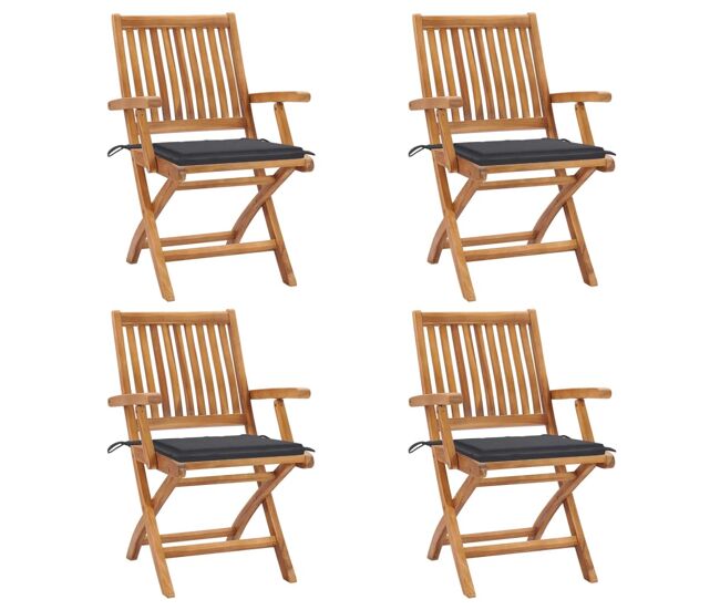 Vidaxl sillas de jardín plegables y cojines 4 udes madera maciza teca