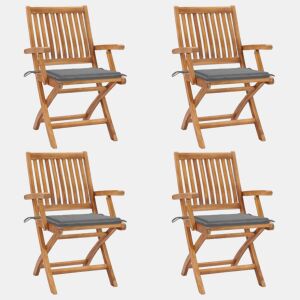 vidaXL Cadeiras de jardim dobráveis c almofadões 4 pcs teca maciça