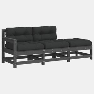 vidaXL 3 pcs conjunto lounge jardim c almofadões madeira maciça cinza