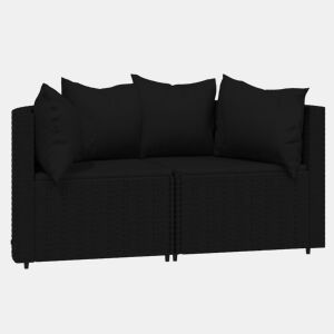 vidaXL Sofás de canto p jardim c almofadões 2 pcs vime PE preto