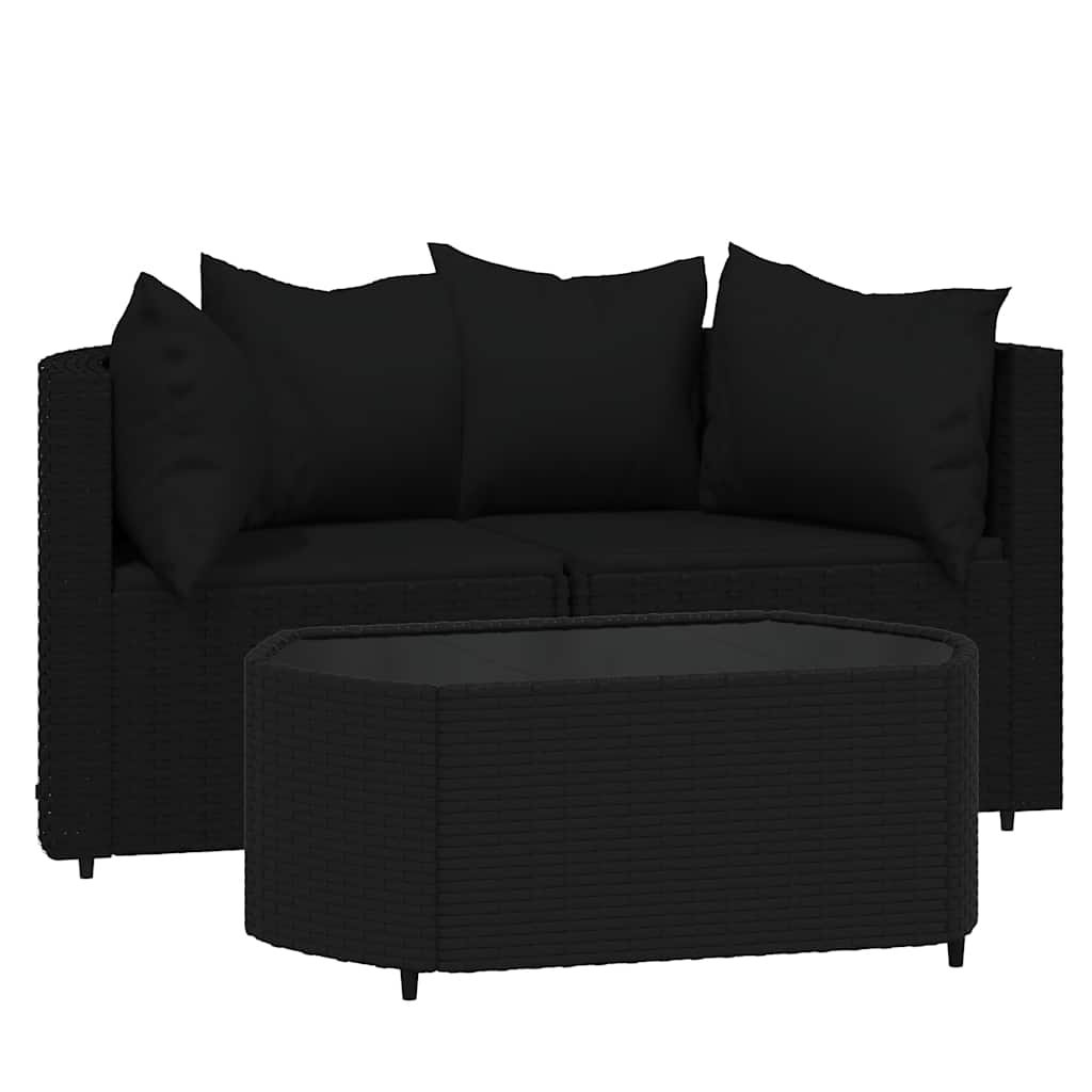 Vidaxl set de muebles de jardín 3 pzas y cojines ratán sintético negro