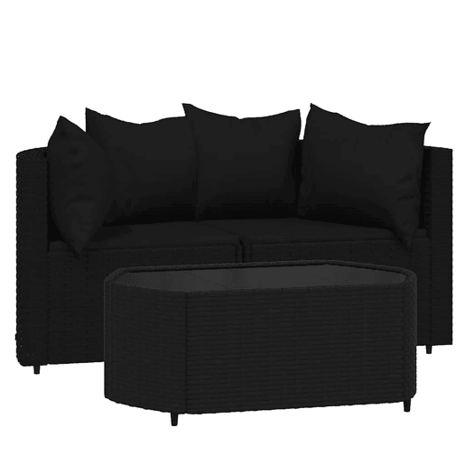 vidaXL 3 pcs conjunto lounge de jardim c almofadões vime PE preto