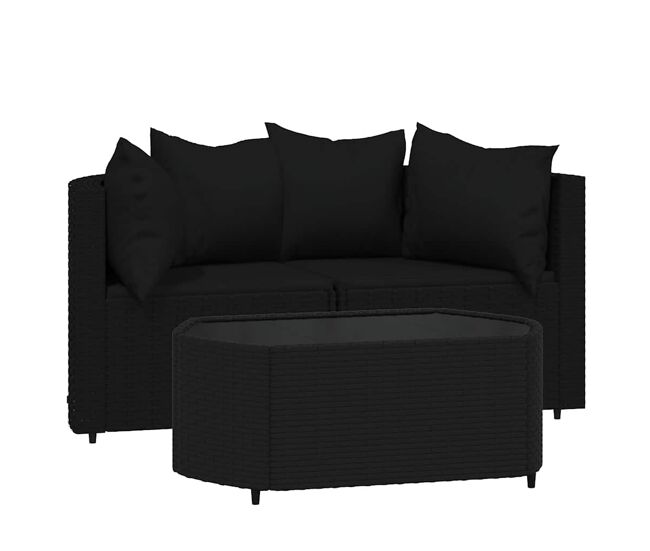 Vidaxl set de muebles de jardín 3 pzas y cojines ratán sintético negro