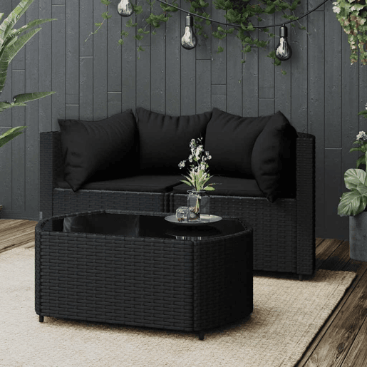 vidaXL 3 pcs conjunto lounge de jardim c almofadões vime PE preto