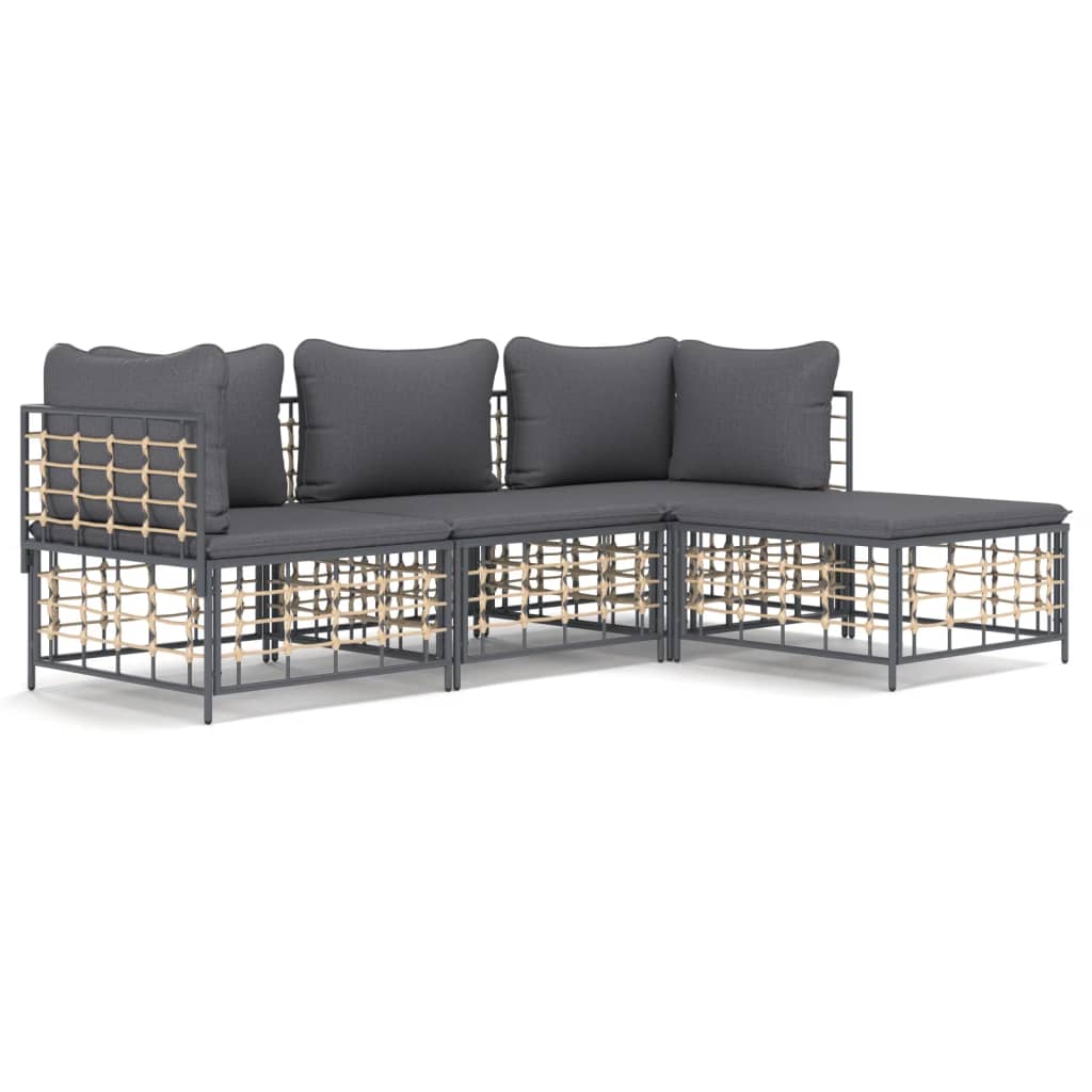 Vidaxl set muebles de jardín 4 pzas y cojines ratán pe gris antracita