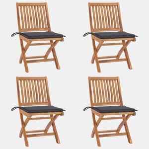 vidaXL Cadeiras de jardim dobráveis c almofadões 4 pcs teca maciça