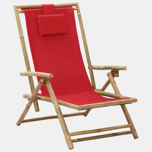 vidaXL Cadeira de descanso reclinável bambu e tecido vermelho
