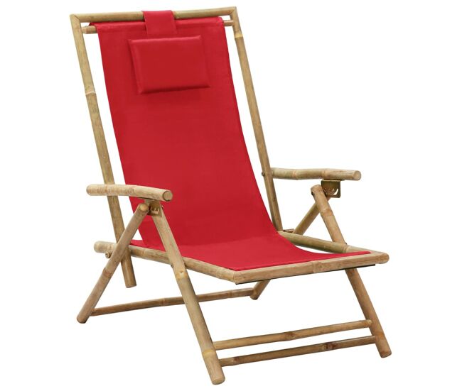 Vidaxl silla de relax reclinable de bambú y tela roja