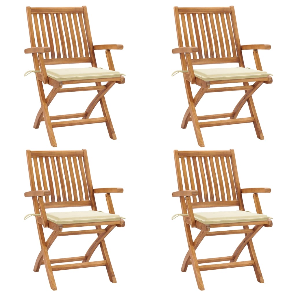 Vidaxl sillas de jardín plegables 4 uds madera maciza teca con cojines
