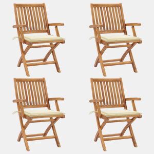 vidaXL Cadeiras de jardim dobráveis c almofadões 4 pcs teca maciça